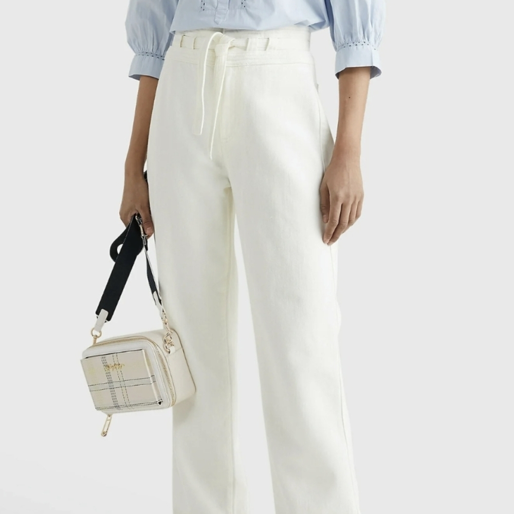 White Relaxed Fit High-Waisted Tommy Hilfiger Pants W26 X L30